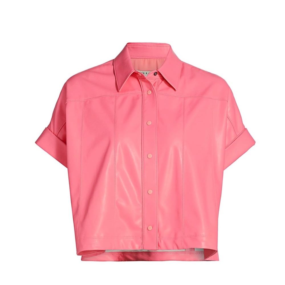Alice + Olivia Edyth Vegan Leather Button-Down Shi